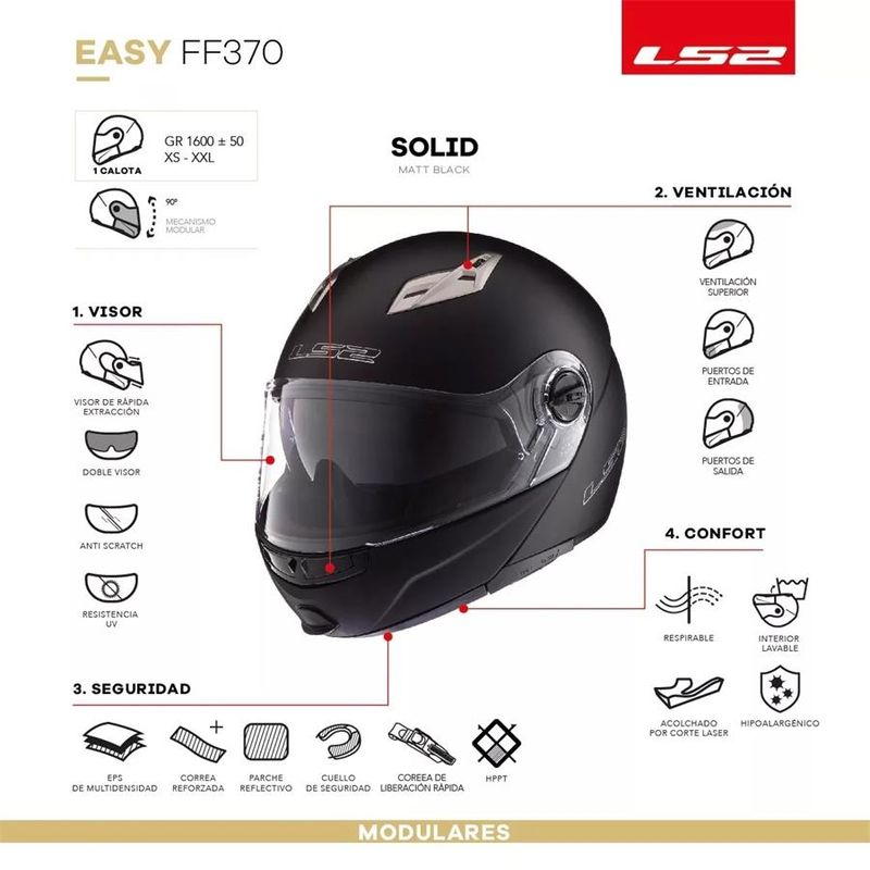 CASCO LS2 SCOPE SOLID BLACK MATT MODULARE • Motostore